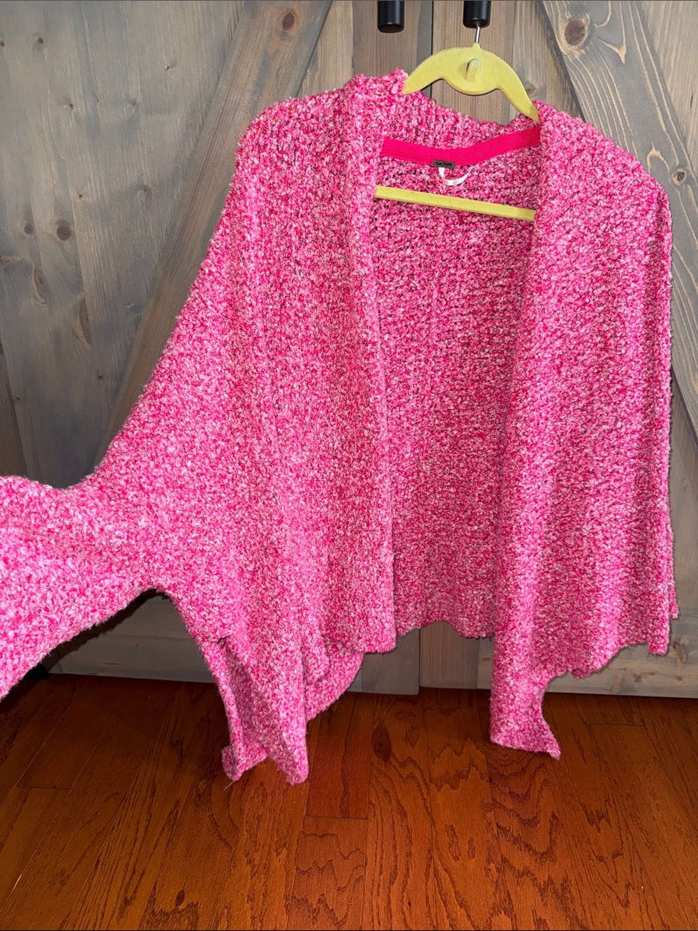 Free People Hot Pink Bouclé Open-Front Poncho Cardigan